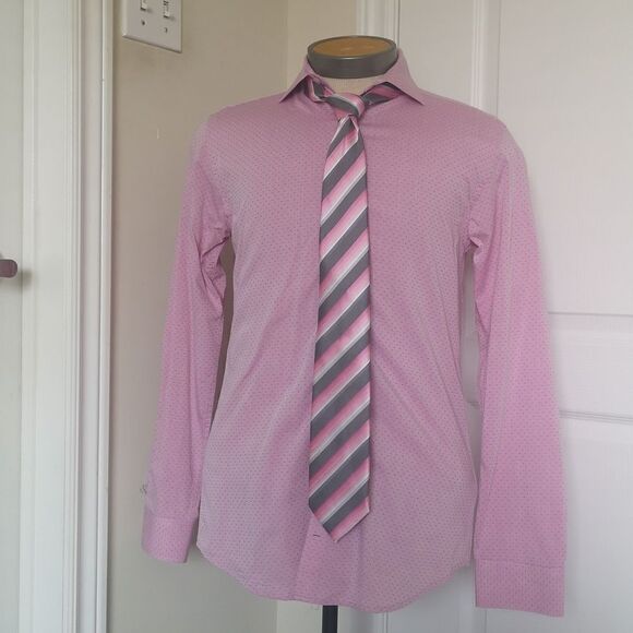 Strauss Men Button Down Shirt & Tie Combo Tie 100% Silk 14.5 Pink - Picture 8 of 16